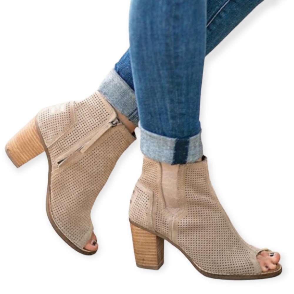 Toms Majorca Taupe Perforated Peep-toe Booties Ankle Boots 8.5
